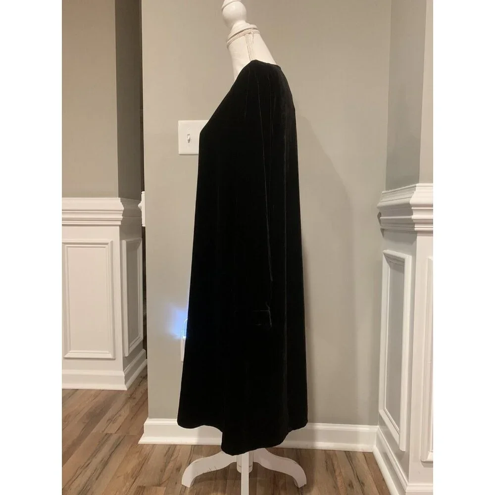 New Eileen Fisher Velvet Crew Neck Knee Length Holiday Dress Black Sz XS - Picture 4 of 10